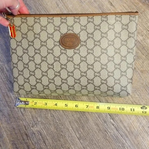 Gucci Plus GG Monogram Lesther Canvas Authentic Zipper Clutch Excellent Vintage - Picture 3 of 17